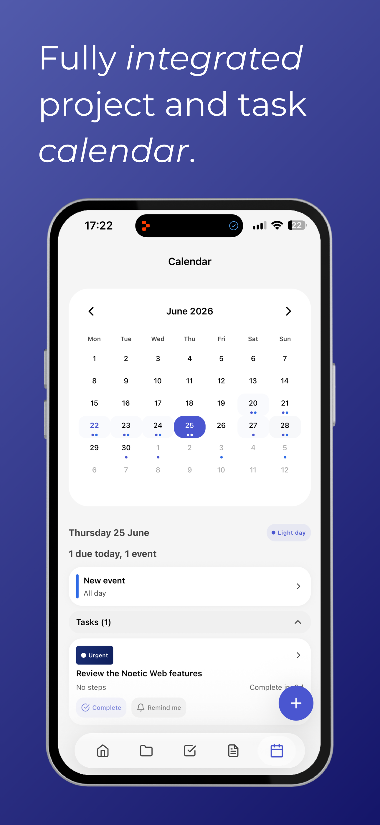 Noetic iOS — integrated calendar