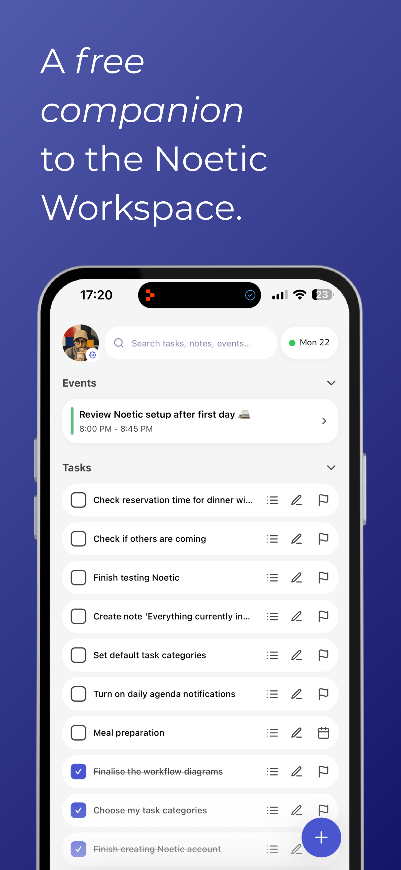 Noetic iOS — dashboard and task view